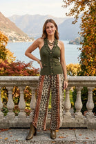 PRINTED SPLIT HEM DRAWSTRING TROUSER