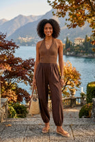 CROCHET HALTERNECK HAREM JUMPSUIT