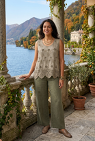 CROCHET TRIM EMBROIDERED SLEEVELESS TOP