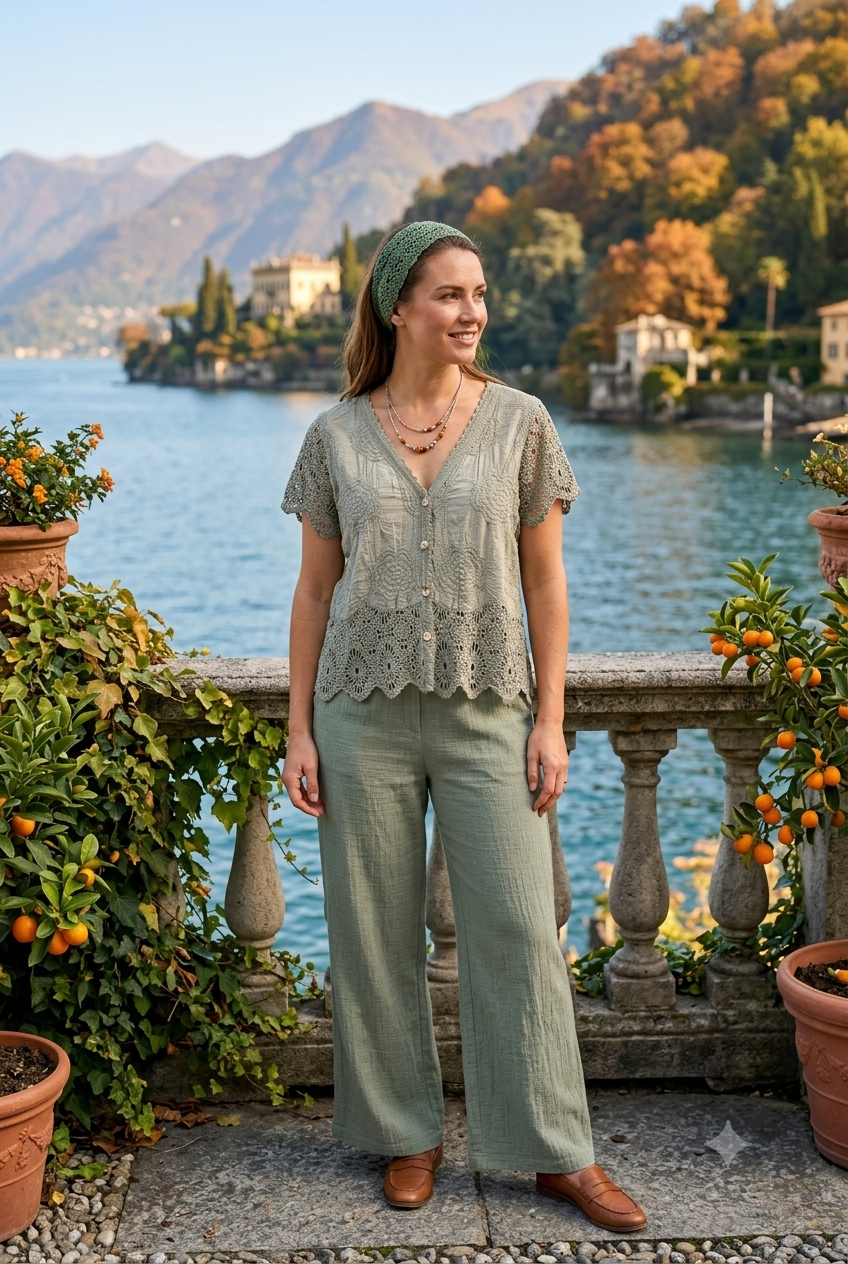 BRODERIE ANGLAISE V-NECK BUTTON DOWN TOP