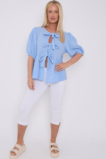 CHEESE CLOTH BOW BLOUSE (8494245871864) (8512004161784)