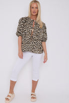 ANIMAL PRINT BOW FRONT BLOUSE (8491474845944)