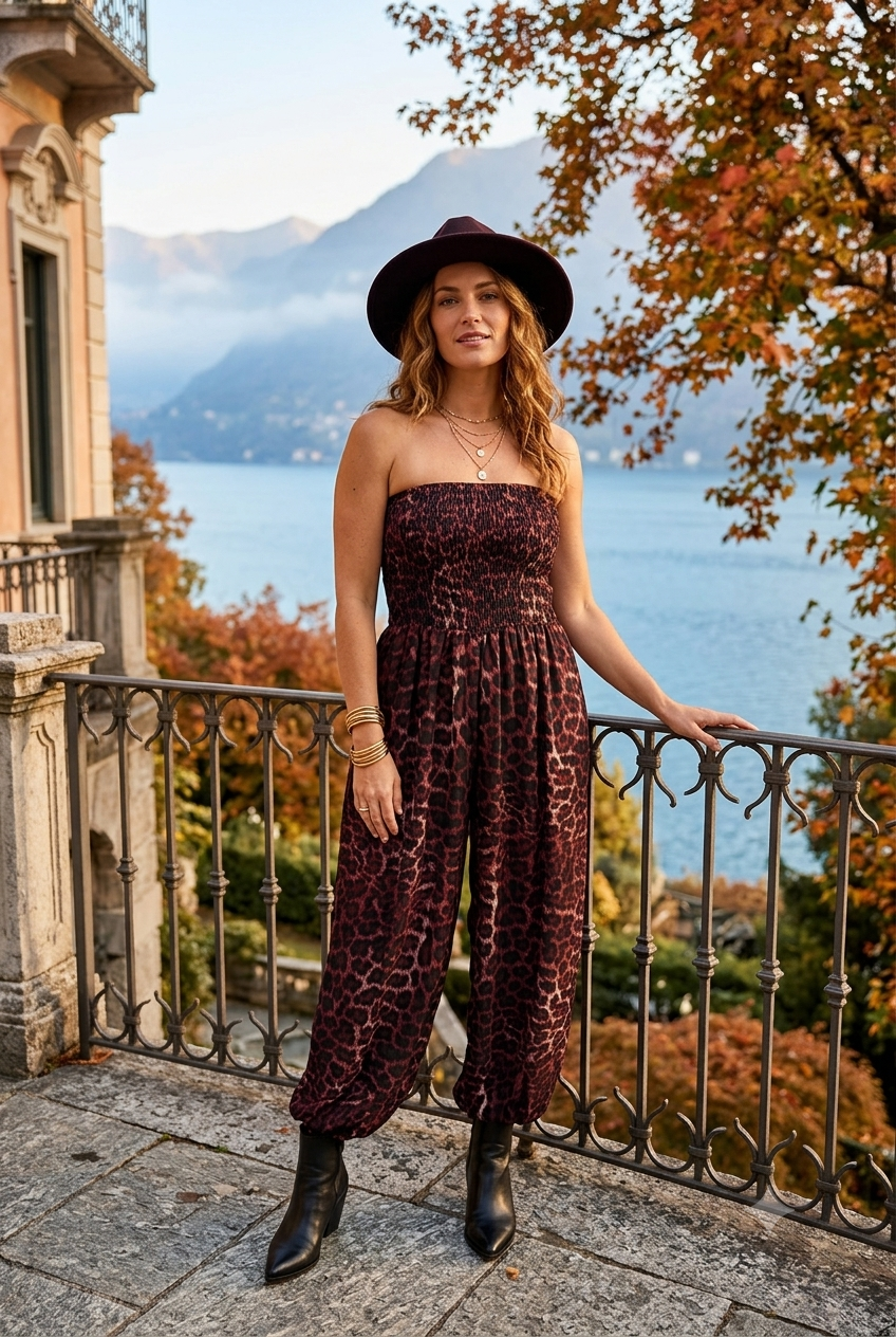 LEOPARD BANDEAU HAREM JUMPSUIT