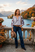 STRIPE EMBROIDERED FLORAL BLOUSE