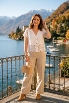 BRODERIE ANGLAISE V-NECK BUTTON DOWN TOP