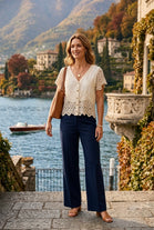 BRODERIE ANGLAISE V-NECK BUTTON DOWN TOP