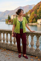 BRODERIE ANGLAISE V-NECK BUTTON DOWN TOP