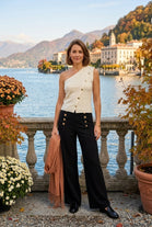 ONE SHOULDER ASYMMETRIC BUTTON KNIT TOP