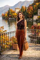 ONE SHOULDER ASYMMETRIC BUTTON KNIT TOP