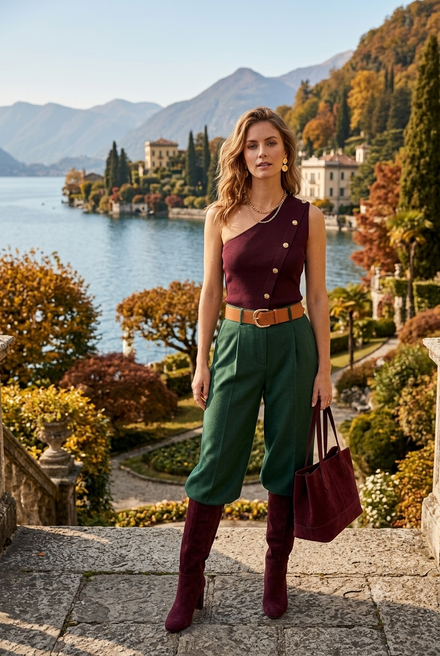 ONE SHOULDER ASYMMETRIC BUTTON KNIT TOP