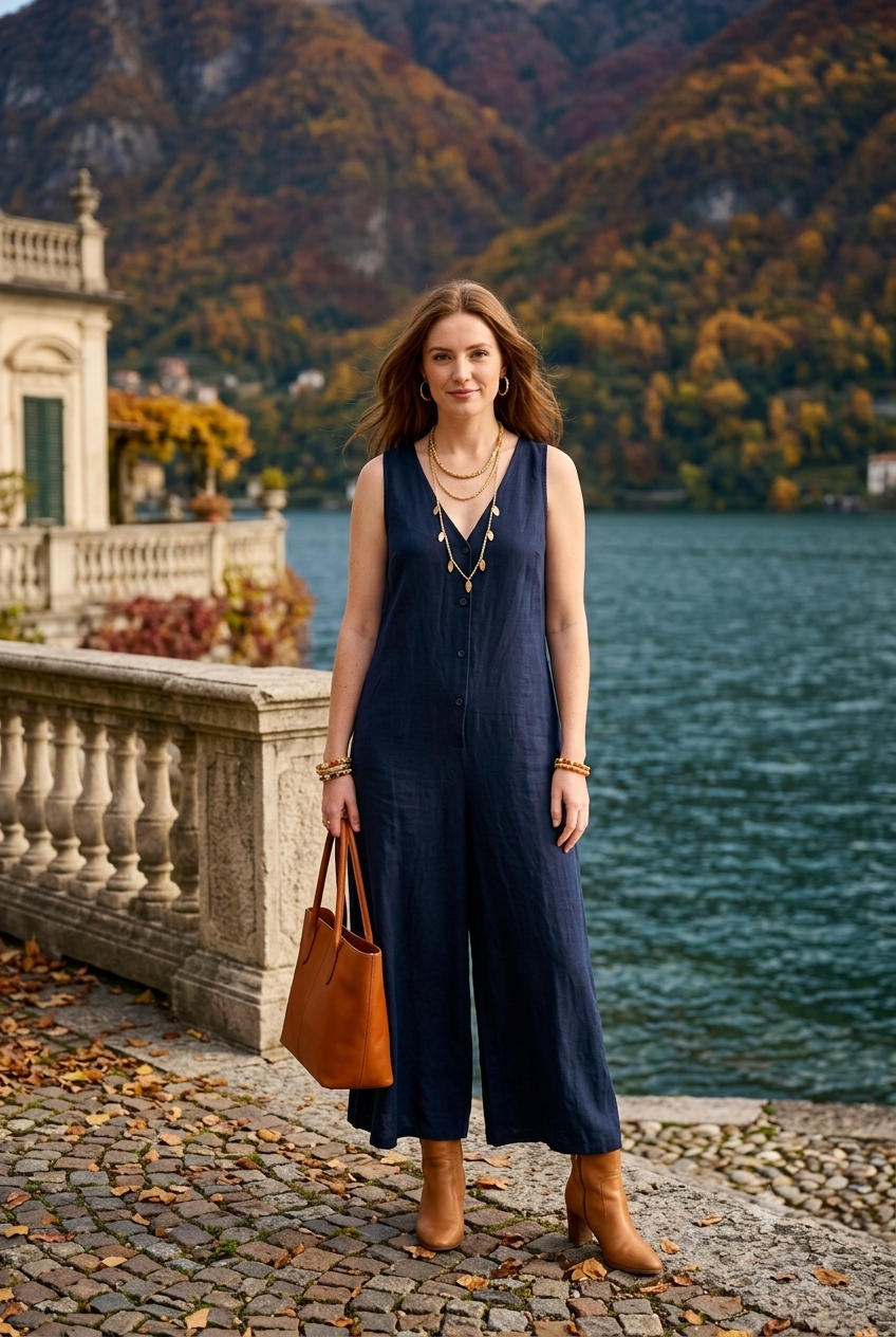 SLEEVELESS FRONT BUTTON WIDE-LEG JUMPSUIT