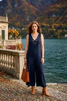 SLEEVELESS FRONT BUTTON WIDE-LEG JUMPSUIT