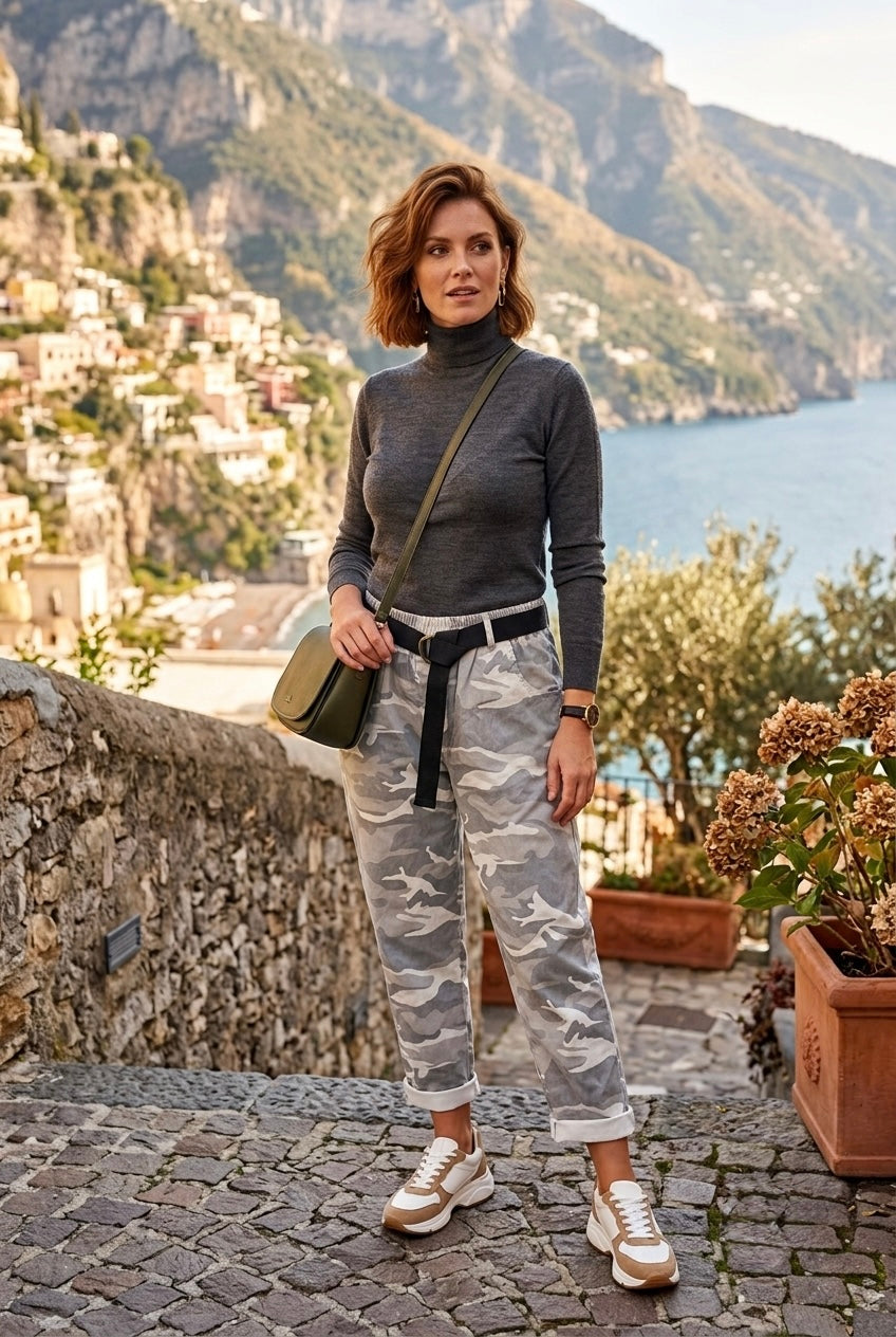 BELTED CAMOUFLAG TROUSER