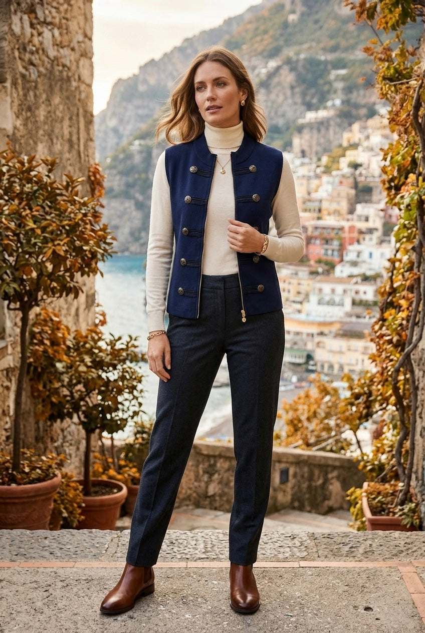 MILITARY STYLE FRONT-ZIP KNIT WAISTCOAT