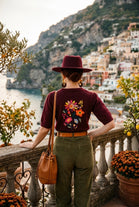PUFF SLEEVE FLORAL EMBROIDERED KNIT TOP