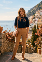 PUFF SLEEVE FLORAL EMBROIDERED KNIT TOP