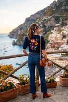 PUFF SLEEVE FLORAL EMBROIDERED KNIT TOP