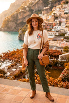 PUFF SLEEVE FLORAL EMBROIDERED KNIT TOP