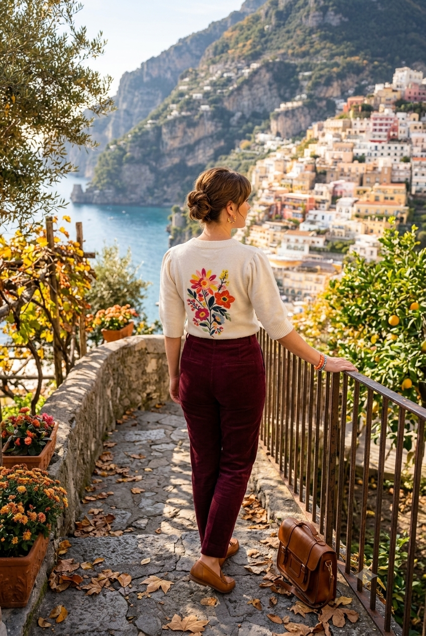 PUFF SLEEVE FLORAL EMBROIDERED KNIT TOP