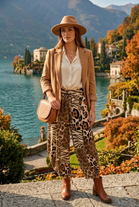 ANIMAL PRINT DRAWSTRING WIDE LEG SPLIT TROUSER