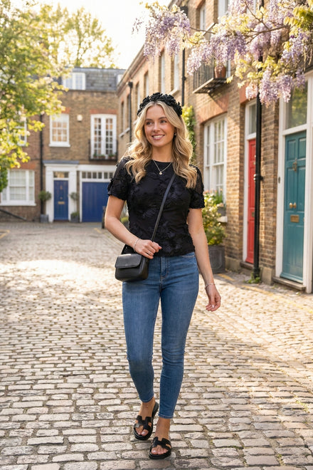 CAP SLEEVE FLORAL MEST TOP