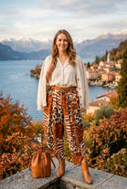 ANIMAL PRINT DRAWSTRING WIDE LEG SPLIT TROUSER