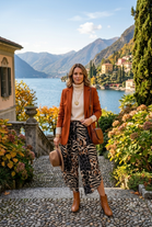ANIMAL PRINT DRAWSTRING WIDE LEG SPLIT TROUSER
