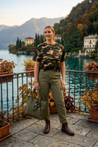 SHORT SLEEVE CAMOUFLAGE BUBBLE HEM SCUBA TOP