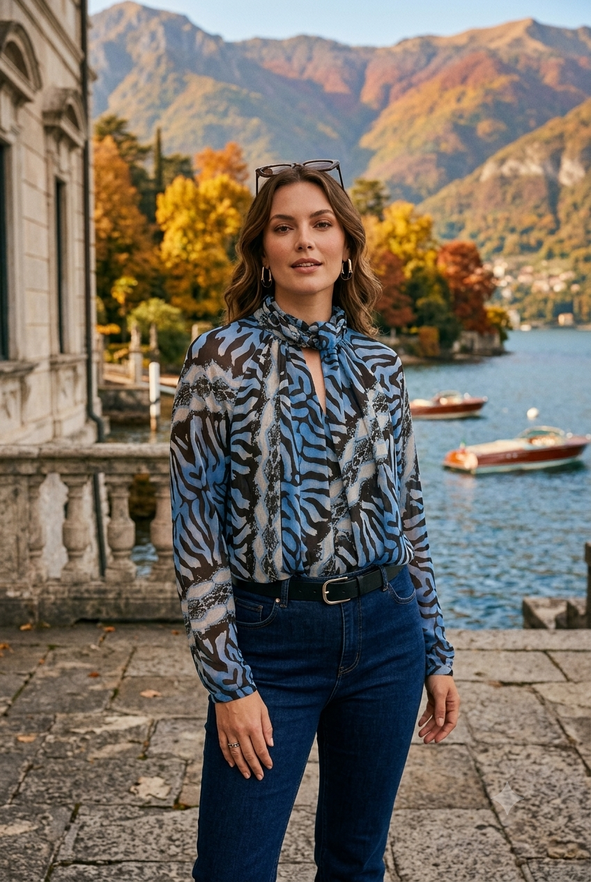 TWISTED HIGHNECK ANIMAL PRINT BLOUSE
