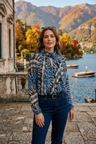 TWISTED HIGHNECK ANIMAL PRINT BLOUSE