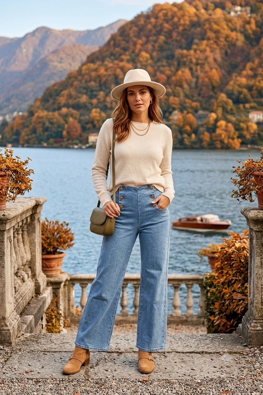 FRONT BUTTON SAILOR WIDE-LEG JEANS