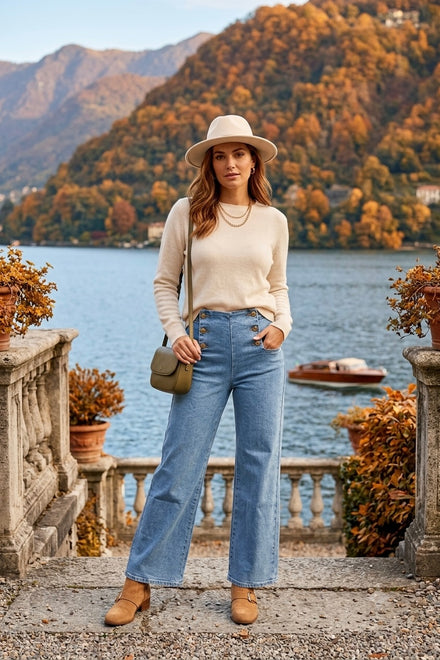 FRONT BUTTON SAILOR WIDE-LEG JEANS