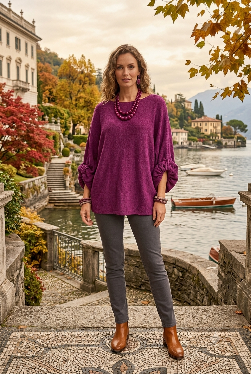 OVERSIZED ADJUSTABLE BUBBLE SLEEVE FINE KNIT JUMPER