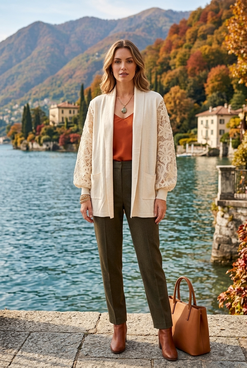 LACE SLEEVE POCKET CARDIGAN