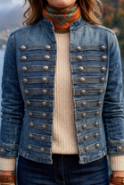 MILITARY BOTTON DETAIL DENIM JACKET