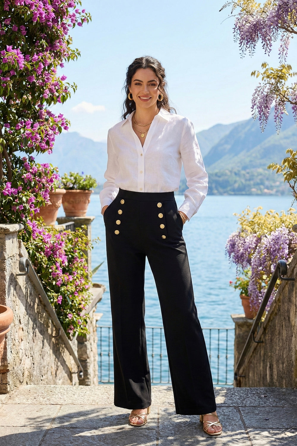 ADA GOLD BUTTON HIGH WAIST TROUSERS
