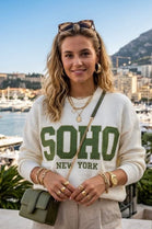 SOHO LEATHER PATCH SLOGAN JUMPER