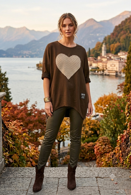 FISH NET HEART SIDE ZIP SWEAT TOP