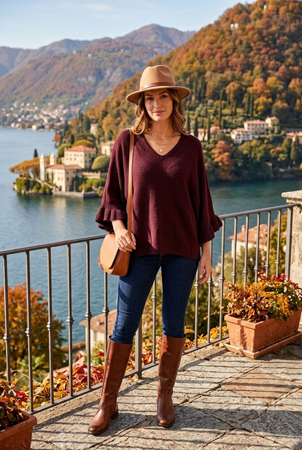 FRILL SLEEVE VNECK JUMPER