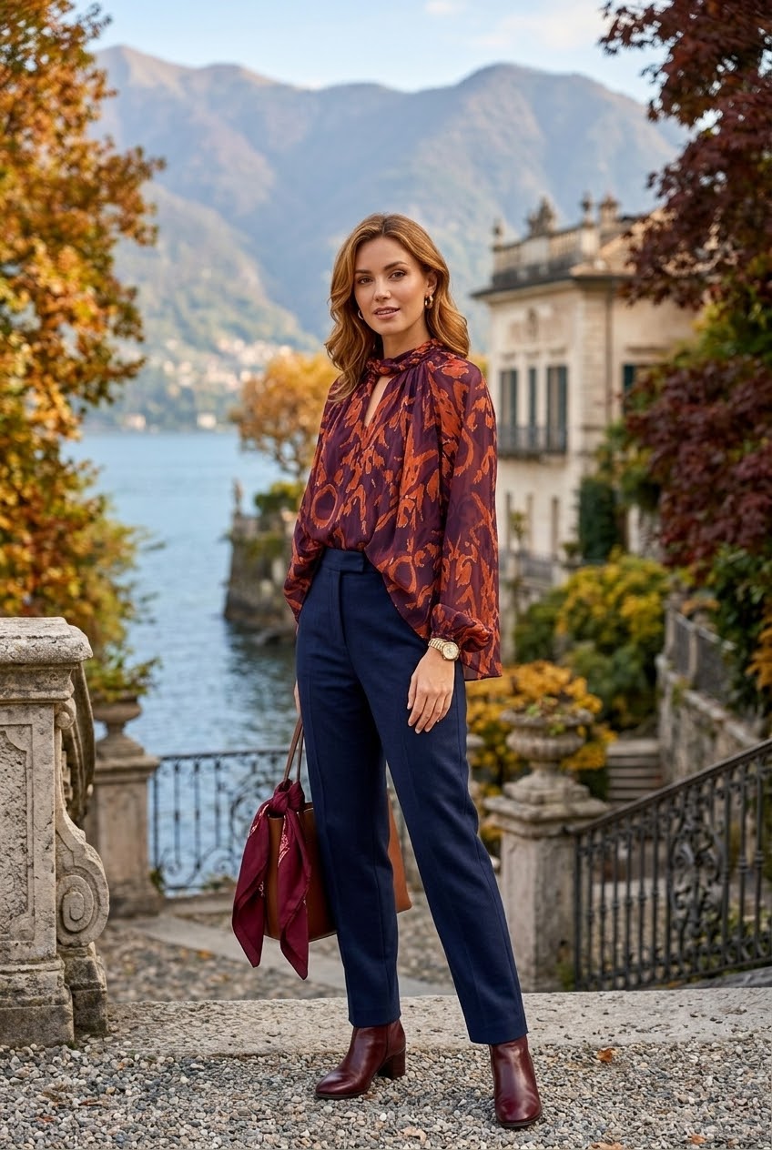 ROPENECK DETAIL PRINTED BLOUSE