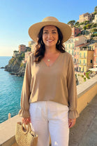 FRILL-CUFF V-NECK OVERSIZED BLOUSE