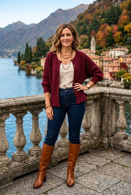 RIBBED RUFFLE HEM CARDIGAN