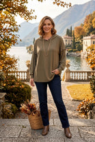 LEOPARD TRIM RELAXED HOODED TOP