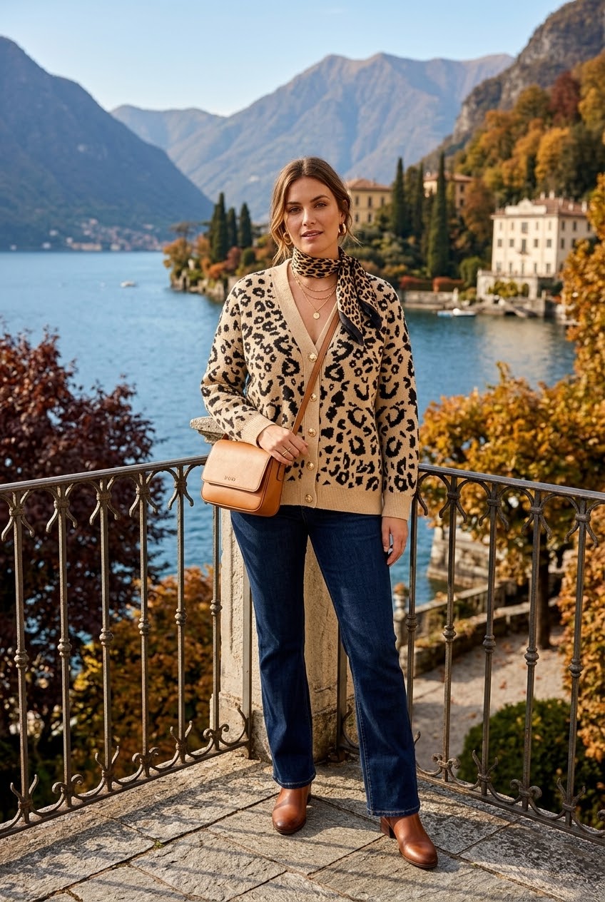 LEOPARD PRINT V-NECK GOLD BUTTON CARDIGAN