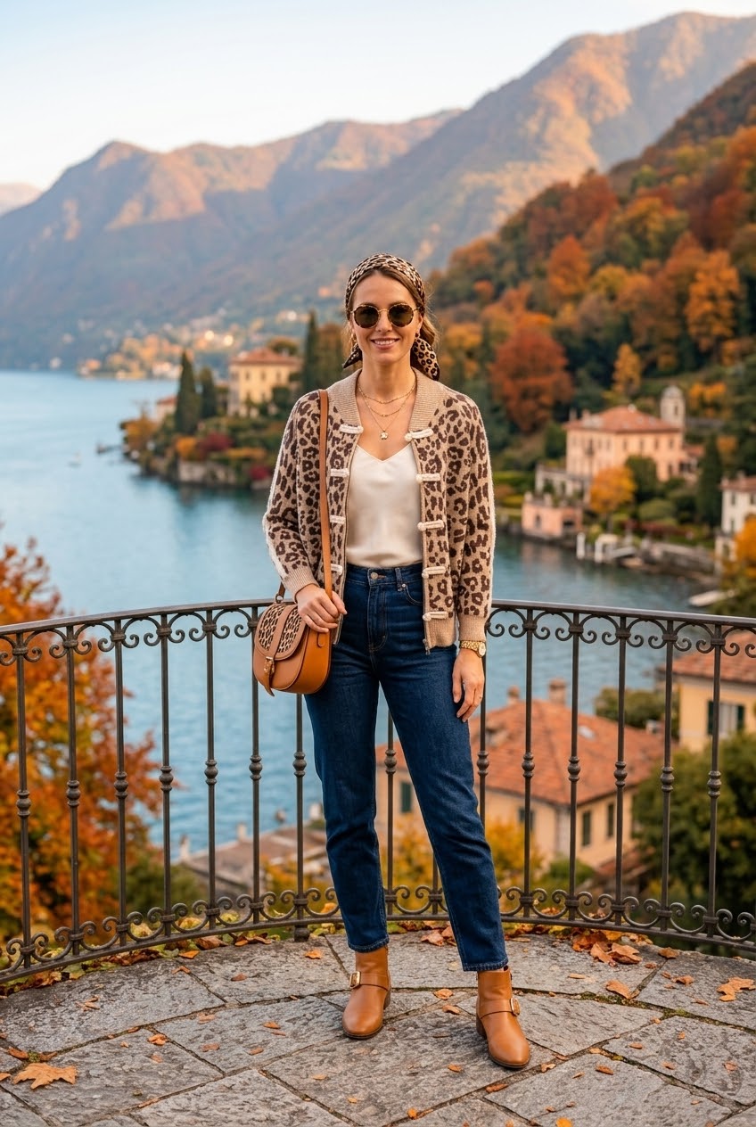 LEOPARD PRINT TOGGLE KNIT ZIP JACKET