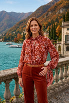 TWISTED HIGHNECK FLORAL PRINT BLOUSE