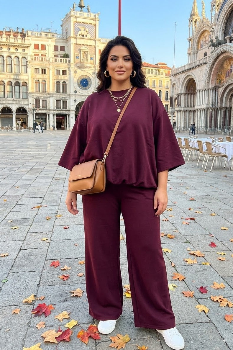 BUBBLE HEM SHORT SLEEVE TOP LOUNGE SET