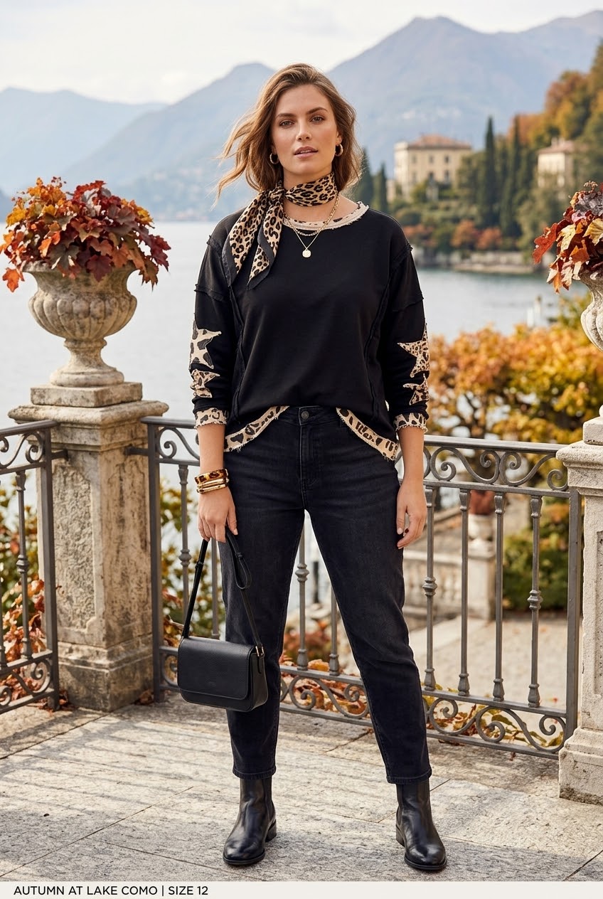 LEOPARD STAR PATCH SLEEVE SWEATSHIRT