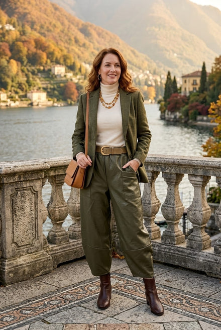 ELATICATED BARREL PU TROUSER