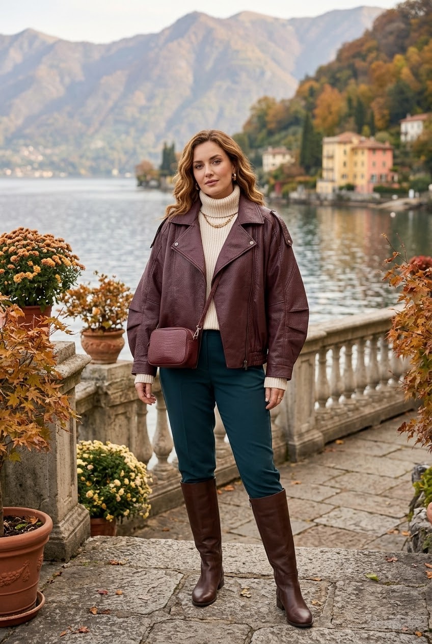 FUNNEL-NECK FAUX LEATHER JACKET